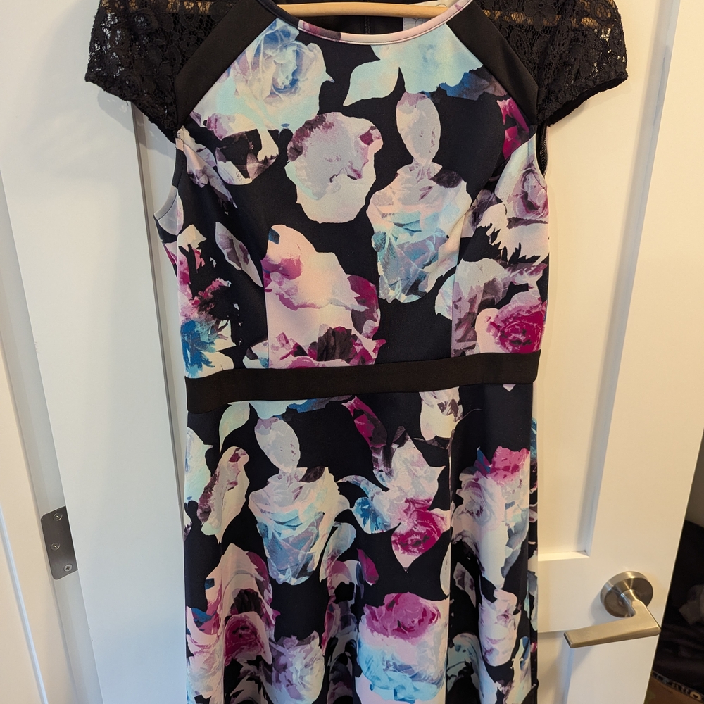 Jessica Simpson Black and Pink Fit and Flare Midi Dress